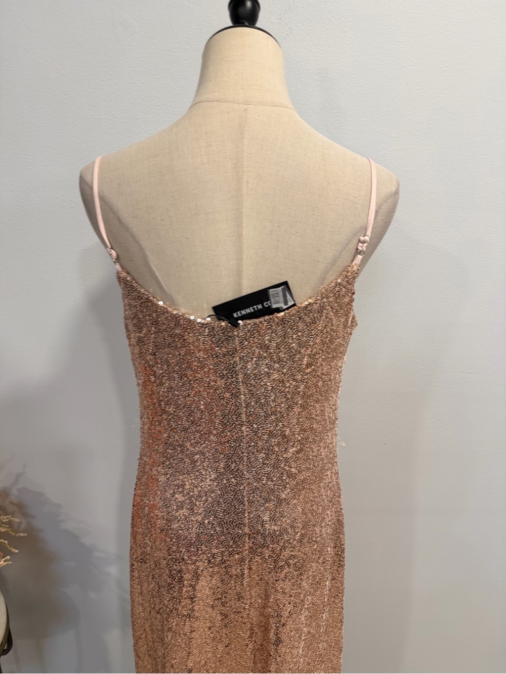 Kenneth Cole Rose Gold Sequin Cowl Neck Sleeveless Slip Dress - Size Small - Picture 12 of 16